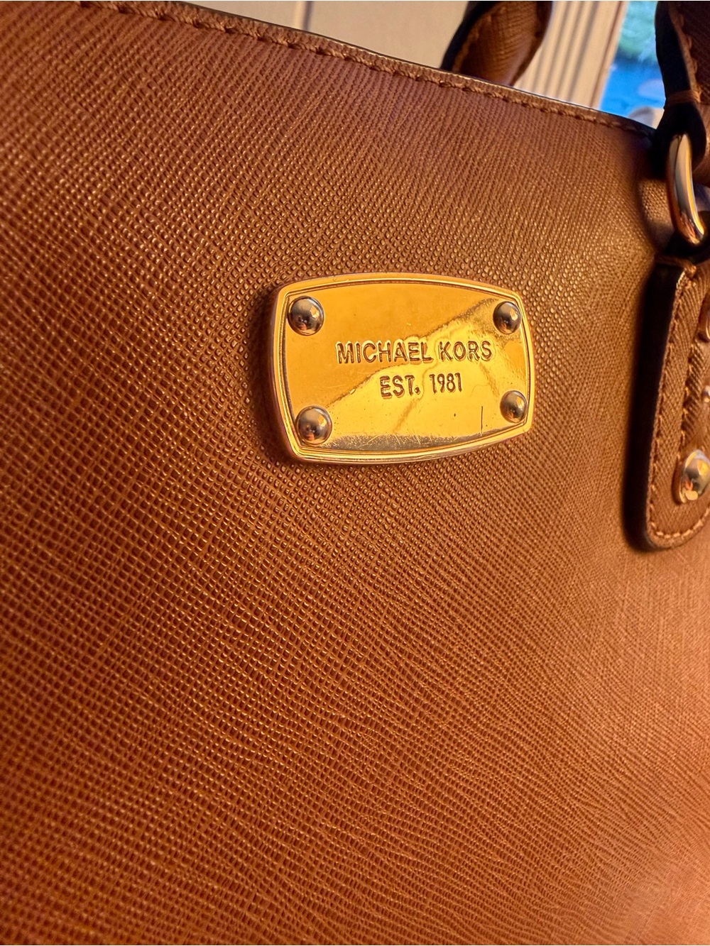 Michael Kors Cognac Saffiano Leather Dome Satchel with Gold Hardware - Picture 14 of 16